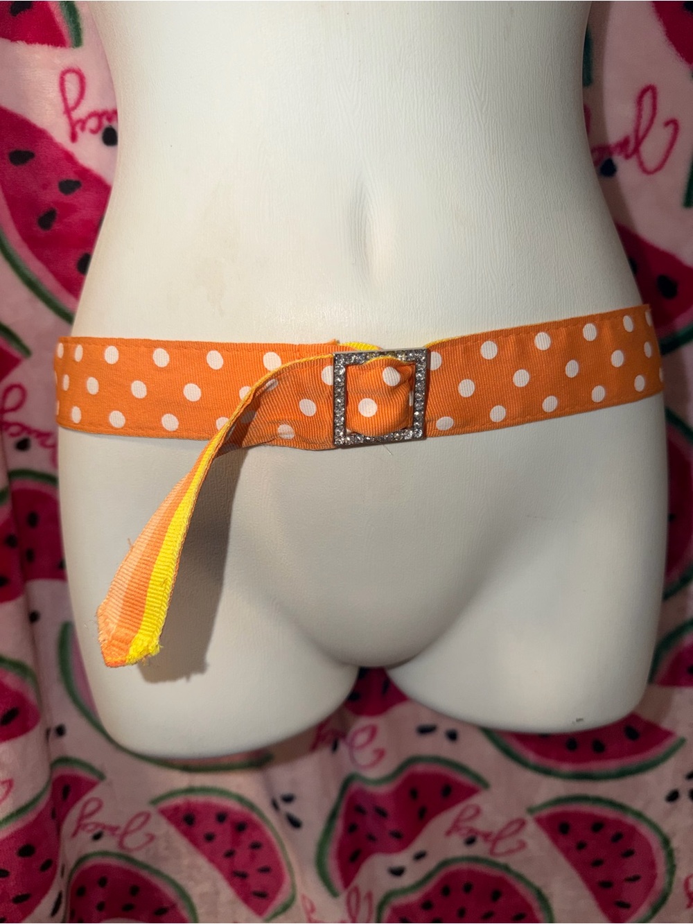 🧡 Reversible Polka Dot / Striped Belt with Rhinestone Buckle